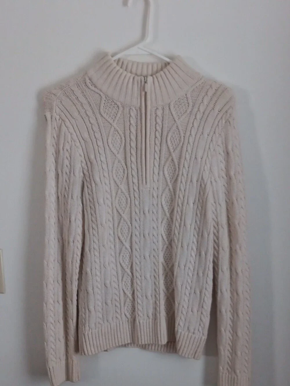 JEANNE PIERRE Cream Cable-Knit Half-Zip Sweater